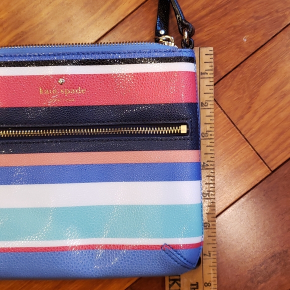 Kate Spade Striped Crossbody. Pink, Periwinkle, Black, White, Aqua - Picture 11 of 12
